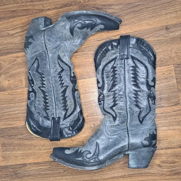 Corral Distressed Black Embellished Cowboy Boots Size 8.5 - Picture 2 of 7
